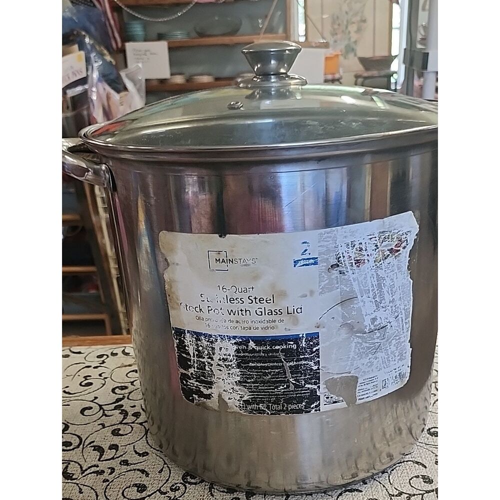 Mainstays Stainless Steel Stock Pot with Glass Lid - Silver